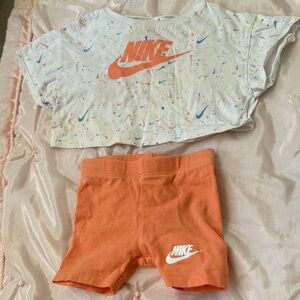 Nike Multicolor Crop Top and Orange Shorts Set